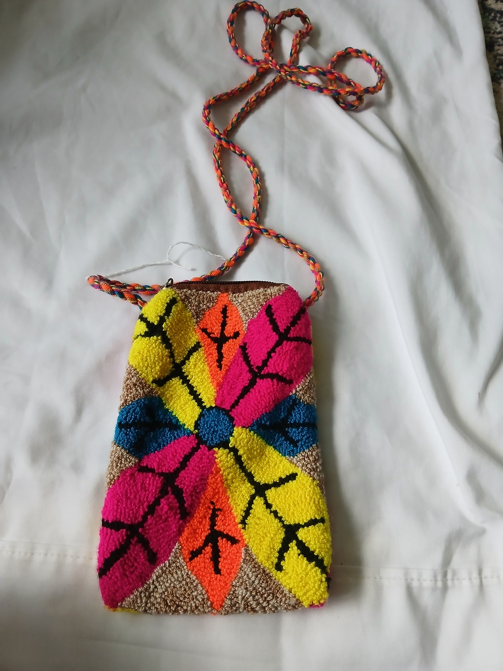 Multicolor Floral Embroidered Crossbody Bag Small Zip Closure Lined